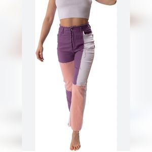 Nwt Just Vibe Colored Patchwork Strechy Straight High Rise Jeans